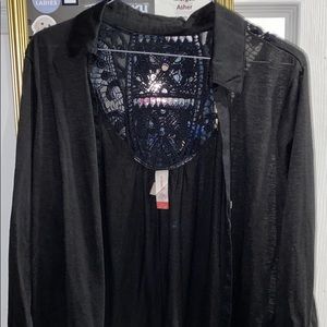 Black work cardigan with built in shirt